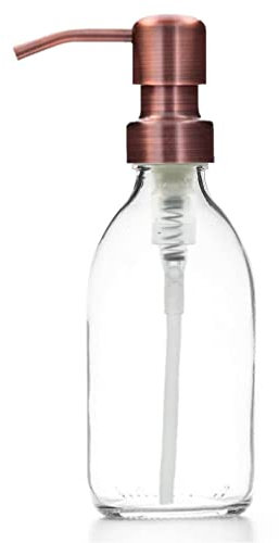 Clear Glass Bottles 250ml Soap Dispenser with Metal Pump (BPA-Free) Clear Glass Empty Pump Bottles – Reusable, Refillable, On-Trend, Eco friendly, Sustainable Living/Gift (Antique Copper Style, 1)
