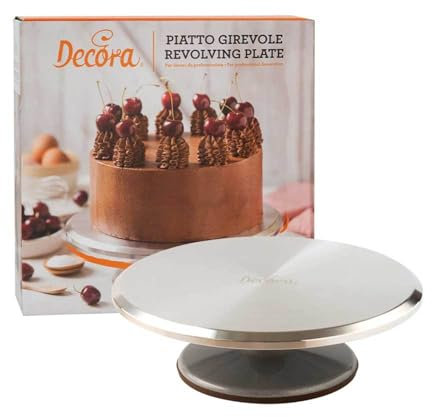 DECORA, 9276005 Plato giratorio de aluminio, Soporte giratorio profesional de aluminio, Fácil de limpiar, Base antideslizante, Ranuras para facilitar la colocación del pastel, Diámetro 31 centímetros