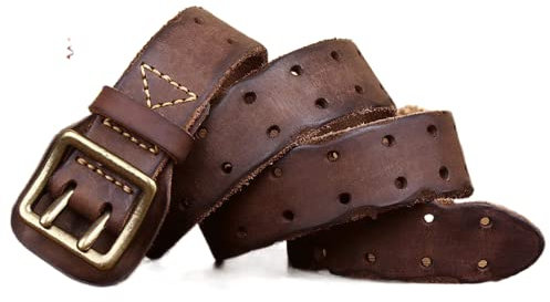 JIARY Ceinture de Travail en Cuir, Ceintures en Cuir Pleine Fleur véritable à Double Broche Robustes pour Hommes, Ceintures décontractées pour Hommes pour Jeans,Marron,110CM/43.3''