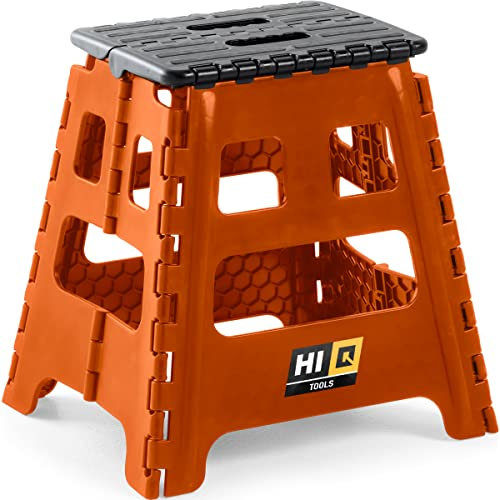 Hi-Q Tools MX Falt-Hocker bis 150 Kg orange/schwarz, Ganzjährig, Kunststoff, Hocker für Auto, Wohnwagen, Camping, Garten, Pferd, Werkstatt, Motorrad, Garage