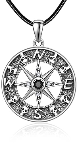 KINGWHYTE Kompass Halskette Herren S925 Sterling Silber Kompass Anhänger Geburtstag Geschenke Graduierung Schmuck für Männer Frauen