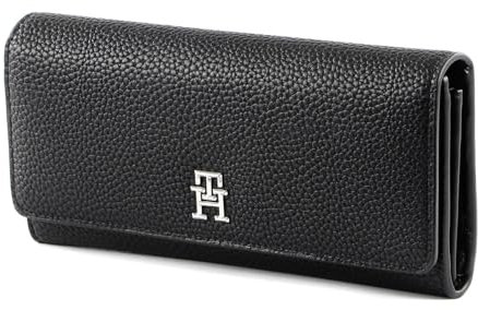 Tommy Hilfiger Damen Portemonnaie TH Emblem Large Flap Wallet Groß, Schwarz (Black), Einheitsgröße