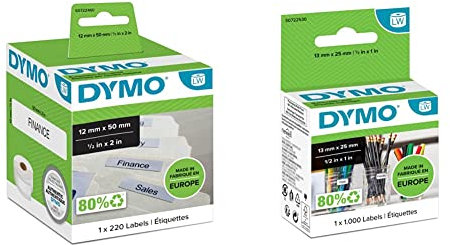 DYMO Original LabelWriter Etiketten für Hängemappen | 12 mm x 50 mm | Rolle mit 220 Etiketten & Original LabelWriter Mehrzwecketiketten (Klein) | 13 mm x 25 mm | Rolle mit 1.000 Etiketten