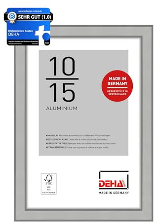 DEHA Design Bilderrahmen, 10 x 15 cm, Aluminium, Silber matt, Fotorahmen zum Auftstellen im Hoch- & Querformat, bruchsicheres Kunstglas, Boston