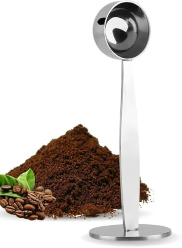 YUMILI Cuchara de café, Cucharas medidoras Cuchara de café, 2 en 1 cuchara medidora de café de acero inoxidable, sello de café, cuchara medidora de polvo de grano de café