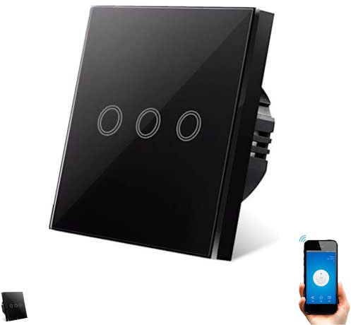 Interruptor WiFi Inteligente Sin Neutro de Pared compatible con Alexa, Google Home y Smart Life, iOS y Android, Programable, No Necesita Neutro – Smartfy (Triple Negro)