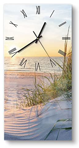 DEQORI Glasuhr | horizontal 30x60 cm | Motiv Abendsonne an der Ostsee | große XXL Design Uhr aus Glas | leise Wanduhr für Wohnzimmer & Küche | moderne Hingucker Uhr für die Wand