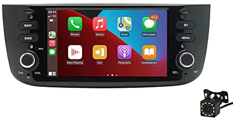 BOOMBOOST Android Car Radio Stereo Wireless CarPlayer Android Auto 7 Inch 2 Din Touch Screen Carplayer Support GPS/Mirror Link/WiFi/Bluetooth/FM Compatible with Fiat Punto+12LED Camera