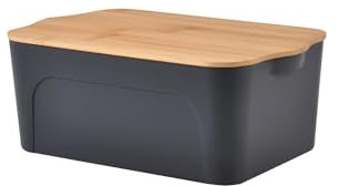 Homéa, Bo x Plastique avec Couvercle Bambou 5L 28 x 18 x h,10,5 cm Anthracite