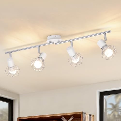 Glitzerlife Deckenstrahler 4 Flammig Vintage Deckenspots - Deckenleuchte Industrie Retro E14 Deckenlampe Schwenkbar 350°Weiß Metall Hell innen Küchenlampe für Wohnzimmerlampe Kinderzimmer