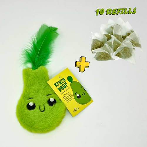 MyMeow Krazy Pear Refillable Cat Toy with 10 North American Natural Catnip Refill Bags, Interactive Indoor and Outdoor Cat Nip Toy for Cats and Kittens