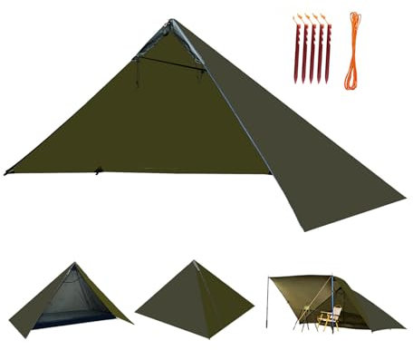 Onewind Ultralight Shelter, Solitary Shelter Tent Emergency Survival Shelter Lightweight Shelter Poncho Buschcraft Rain Poncho for Camping, Hiking and Backpacking, OD Green