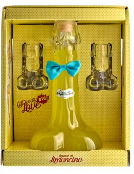 Liquore di Limoncello 20% Vol in Bottiglia Fallica da 0,5 lt. con due bicchierini - Torboli Finest Liquors - Gift YOUR BIG love