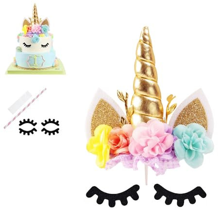 Nishine Tortenaufsatz mit Rosenblüte, für Geburtstagsparty, Kuchendekoration (Gold&Rosa)