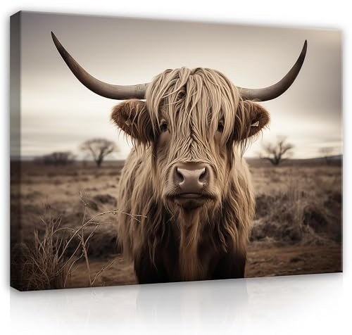 WallArena - Leinwand Bilder - Schottisches Hochlandrind Highland Cow Natur - 100x75 cm Leinwandbilder - Bild auf leinwand - Wandbild XXL groß Wandbilder für Wohnzimmer Schlafzimmer Modern