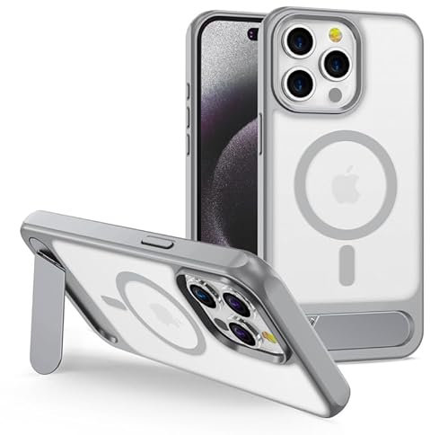 ZCSK Kickstand Case iPhone 12 Pro Max Mag-Safe Case 6.7-Inch Clear Grey Translucent with Built-In Metal Stand Bumper Strong Protective Cover to Protect Compatible for MAG-SAFE iPhone 12 ProMax Grey