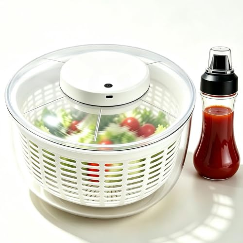 Electric Salad Spinner 6L Salad Spinner Large Capacity Salad Vegetable Dryer Fruit Salad Washing Machine Dryer for Home Kitchen Washing and Drying Leafy Vegetables