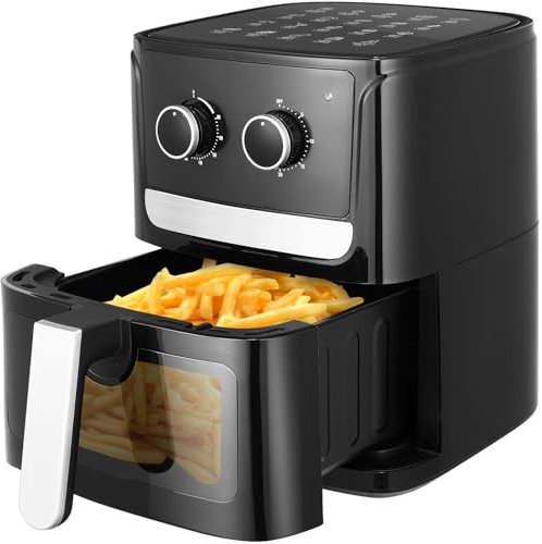 Friteuse sans Huile XXL 4,5L Air Fryer avec Recettes Airfryer 1500W Friteuse à Air Chaud pour 1-6 Personnes Minuteur Température Réglable Paniers Antiadhésifs Sans BPA