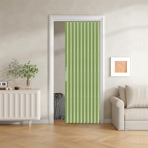 JILRON Faltvorhang aus 100 % blickdichtem Stoff mit Magnetverschluss, Akkordeon-Stil, für Schiebetüren, Schränke, Kleiderschränke, temporäre Türlösungen, 1 Paneel, 107 x 198 cm, Grün