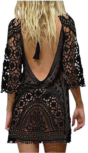 Jinsha Mujer-Vestidos Verano-Ropa Falda-Encaje Sexy - Punto-para Pareos-Playeros Baño Bikini Cover Up Crochet Fiesta Ganchillo Tejido Kaftan Camisola Suelto Suave Cómodo Elegantes Mujer Falda Negro