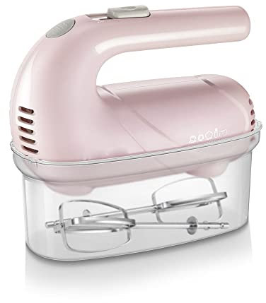 Handrührgerät Elektrischer Handmixer 5 Geschwindigkeiten Mit Turbo-Taste Professioneller Mixer Mit Robusten Rührbesen Und Knethaken 125W(Pink with Storage Case)