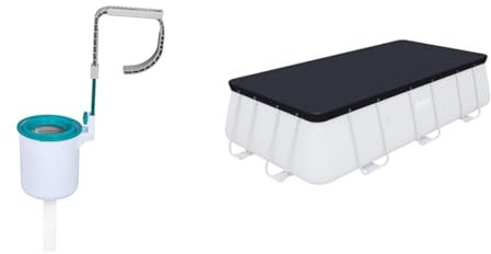 Bestway Einhängeskimmer für Filtersysteme, ab 2.006 l/h & Flowclear PVC-Abdeckplane 396 x 185 cm, für eckige 404x201x100 cm / 412x201x122 cm Power Steel Pools, schwarz
