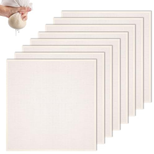 GETRICH 8 Stück Passiertuch 50x50cm Käsetuch Waschbares Cheesecloth | Leinentuch Wiederverwendbar Seihtuch mit vernähten Ecken für Nussmilch Obstsaft Beeren Käse Tofu Tee Suppe