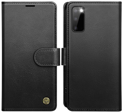 AIMOYU for Samsung Galaxy S20 Case, Flip Wallet Leather Phone Case with [4 Card Slots] [Kickstand] [RFID Blocking] Magnetic Protective Shockproof Cover for Samsung S20 Phone Case - Black