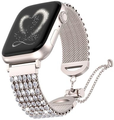 TOYOUTHS Bling Diamond Strap Compatible with Apple Watch Straps 41mm 40mm 38mm 42mm Women, Dressy Luxury Rhinestone Stainless Steel Metal Sparkly Bracelet for iWatch 10/9/8/7/6/5/4/3/SE, Starlight