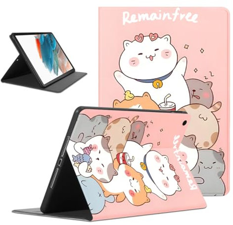 Kueqeay Custodia per Samsung Galaxy Tab A8 10,5 Zoll 2021 SM-X200/ X205/ X207, Aesthetic Cat Motivo Disegno Flip Cover in pelle PU con Supporto Funzione Soft TPU Antiurto Tablet Case in Silicone, Rosa