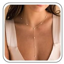 Inateannal Boho Pearl Y Lariat Drop Necklace for Women - Gold Chain Choker with Small Bead