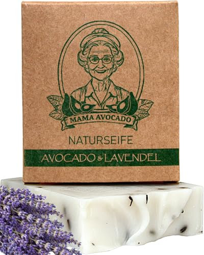 MAMA AVOCADO - Avocado & Lavendel Seife für alle Hauttypen - beruhigend & entspannend - Naturkosmetik - Handgemachte Duschseife für Haut & Haare - Naturseife ohne Palmöl & Parabene - 100g