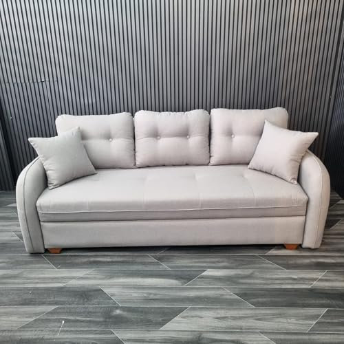 NIGHT HAVEN Egyptian Made 3 Seater Sofa Bed with Hidden Storage and Detachable Armrests 2 in 1 Sofa & Bed (Light Grey)