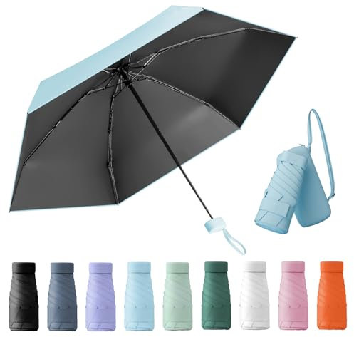 Wydexint Kleiner Regenschirm, portable folding umbrella, mini reise regenschirm, leichter Reiseschirm, taschenschirm, UV-faltbar mit Kapselbox, reisewasser- und winddicht für Männer und Frauen(Blau)