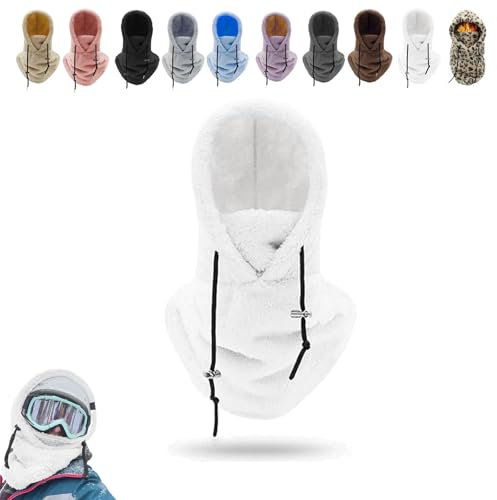 Sherpa-Kapuze, Skimaske, Winter-Sturmhaube, verstellbar, winddicht, Fleece, warme Mütze für Damen und Herren, weiß, Einheitsgröße