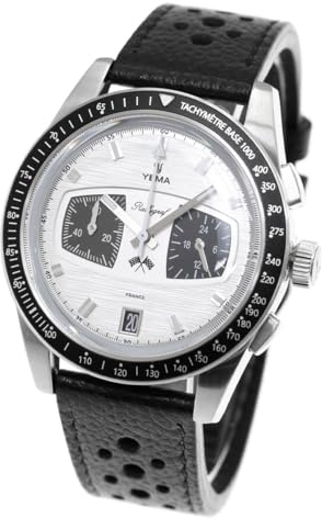 YEMA Rallygraf Panda Stahl Hybrid Mechanisch Quarz Leder Weiß Herrenuhr, Schwarz