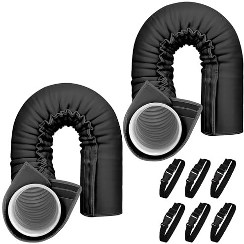 Portable AC Hose Insulation Sleeve,Portable Air Conditioner Hose Cover Wrap,Fits for 5 & 5.9 Diameter Exhaust Hose,Insulated Hoses Duct Vent Cover, Easy to Install with 6 Adjustable Straps, Black(2)