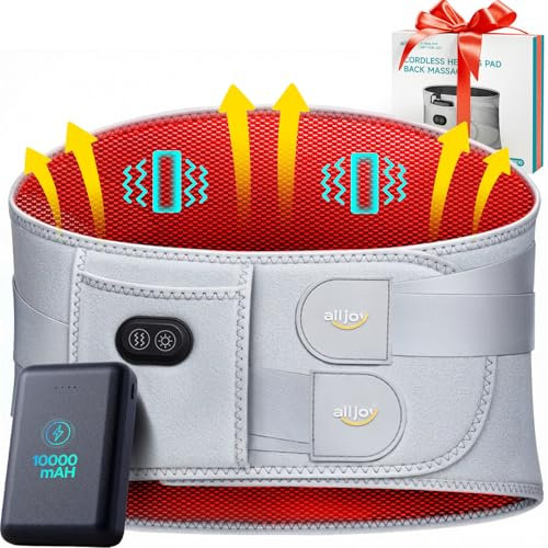ALLJOY Cordless Heating Pad for Back Pain Relief FSA HSA Eligible, 3 Heat 3 Vibration, Portable Heating Pad for Cramps