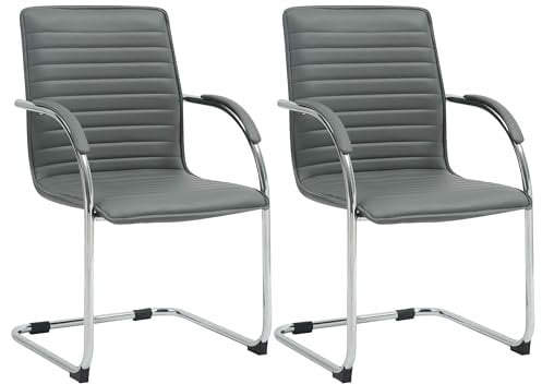 CLP 2er Set Besucherstühle Tira Kunstleder I Freischwinger Mit Gepolsterter Sitzfläche, Farbe:grau