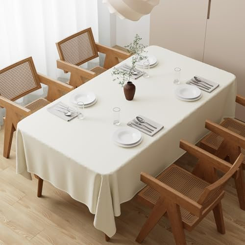 Zdada Beige Abwaschbar Tischdecken 140x240cm Rechteckig Polyester Tischdecke, Kratzfest, Fleckschutz Tischtuch Outdoor Tischwäsche für Garten, Esszimmer, Feiern und Haushalt