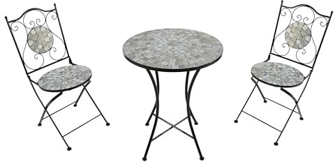 AXI Amélie Bistroset 3-teilig mit Mosaik Design Sandbeige | Bistrotisch mit 2 Stühlen | Bistro Gartenmöbel Set für Garten/Balkon/Terrasse | Balkonset/Sitzgruppe.