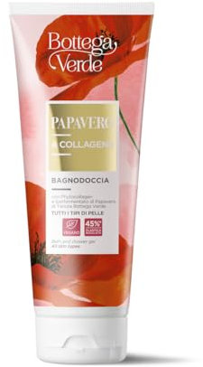 Bottega Verde - Papavero e Collagene, Bagnodoccia, 200 ml, con Phytocollagen e Iperfermentato di Papavero, Deterge Delicatamente, Fragranza Fiorita, Dona Benessere, per Tutti i Tipi di Pelle