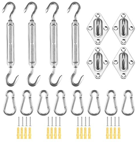 M5 Kit de Fixation Voile d'ombrage, Kit de Fixation pour Voile d'Ombrage 304 Inoxydable,Fixations d'Ombrage de Voile pour Triangle et Carré (M5-8x4x4)