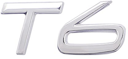 T6 Emblem 3D Metall Abzeichen Auto Motorhaube LKW Tür Seite Kotflügel Kofferraum Emblem Aufkleber Aufkleber für Volvo XC60 S60 V60 Polester (Silber)