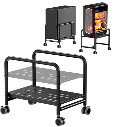 PUTORSEN Computer Tower Stand Under Desk for Most Mid-Tower, Black | Height Adjustable PC Stand, Rolling CPU Holder, Smooth 360° Locking Wheels, Easy to Assemble, Stable, Max Load 66 lbs
