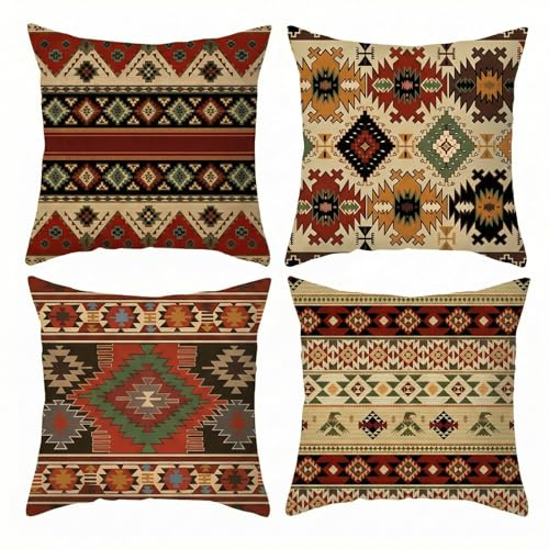 BREASOME Kissenbezug 45x45 cm 4er Set Kissenbezüge Geometrisches Muster Ethnisch Boho Stil Kissenhülle Dekorative Sofakissen Dekokissen Zierkissenbezug für Sofa Couch Wohnzimmer Schlafzimmer