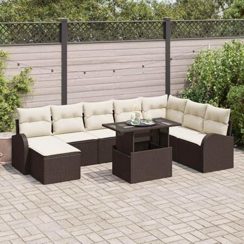 Mandloder Garten-Sofa-Set mit Speicher 9-teilig, Braun Poly Rattan, wetterfest für Terrasse, Balkon, Garten, modulare Eckbank mit Kissen