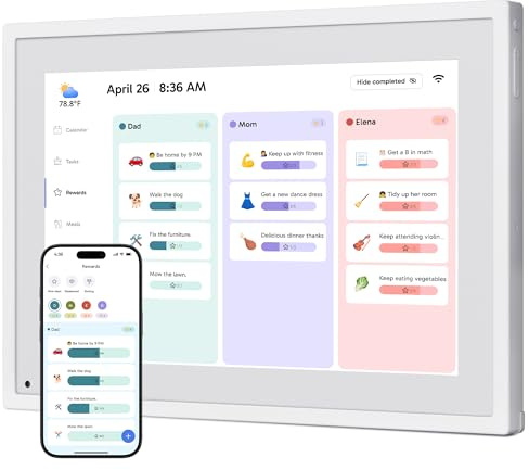 Digital Touchscreen Calendar 10.1 Inch – Interactive Electronic Calendar & Smart Family Hub with Cross-Device Sync, Schedules Reminders, Chore Chart, Rewards & Photo Display, Desk Mount