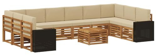 vidaXL Outdoor-Sofagarnitur 11 pcs Natur und Beige Polyester, Gartenlounge, modernes Sofa für draußen, haltbare Terrassenmöbel, Coole Sitzgruppe