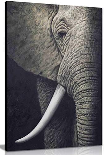 Black & White African Elephant Canvas Wall Art Picture Print (12x8in)